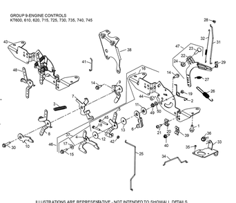 Kt735-3102 Engine Controls Diagram and Parts List for KT735-3102  Cub Cadet Lawn Tractor